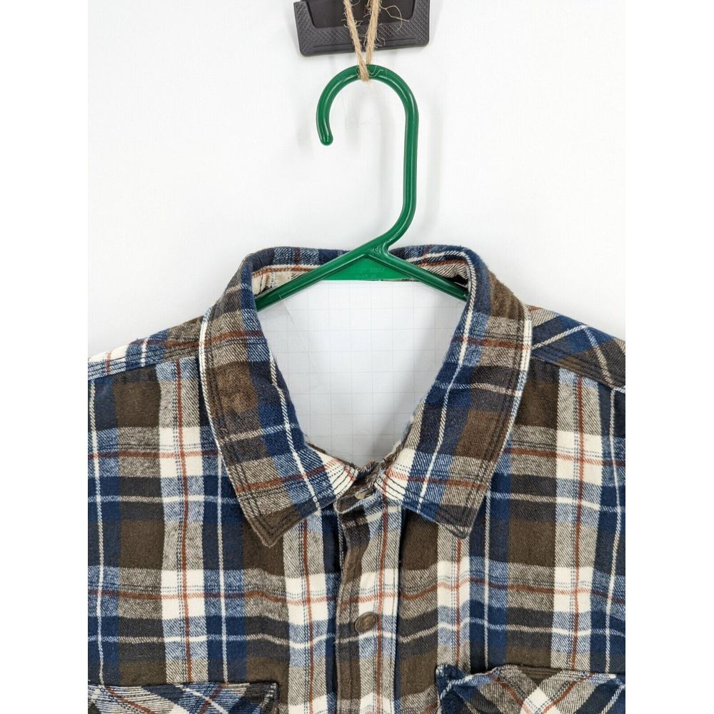 Five Brothers Men's Heavy Plaid Flannel Button Up Shirt, Men's XL, Brown & Blue - Picture 5 of 7